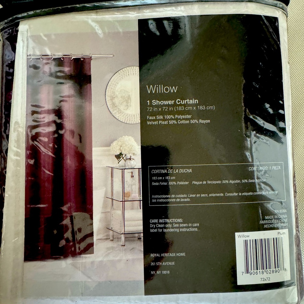 Plum shower curtain 72in by 72 in. Faux silk